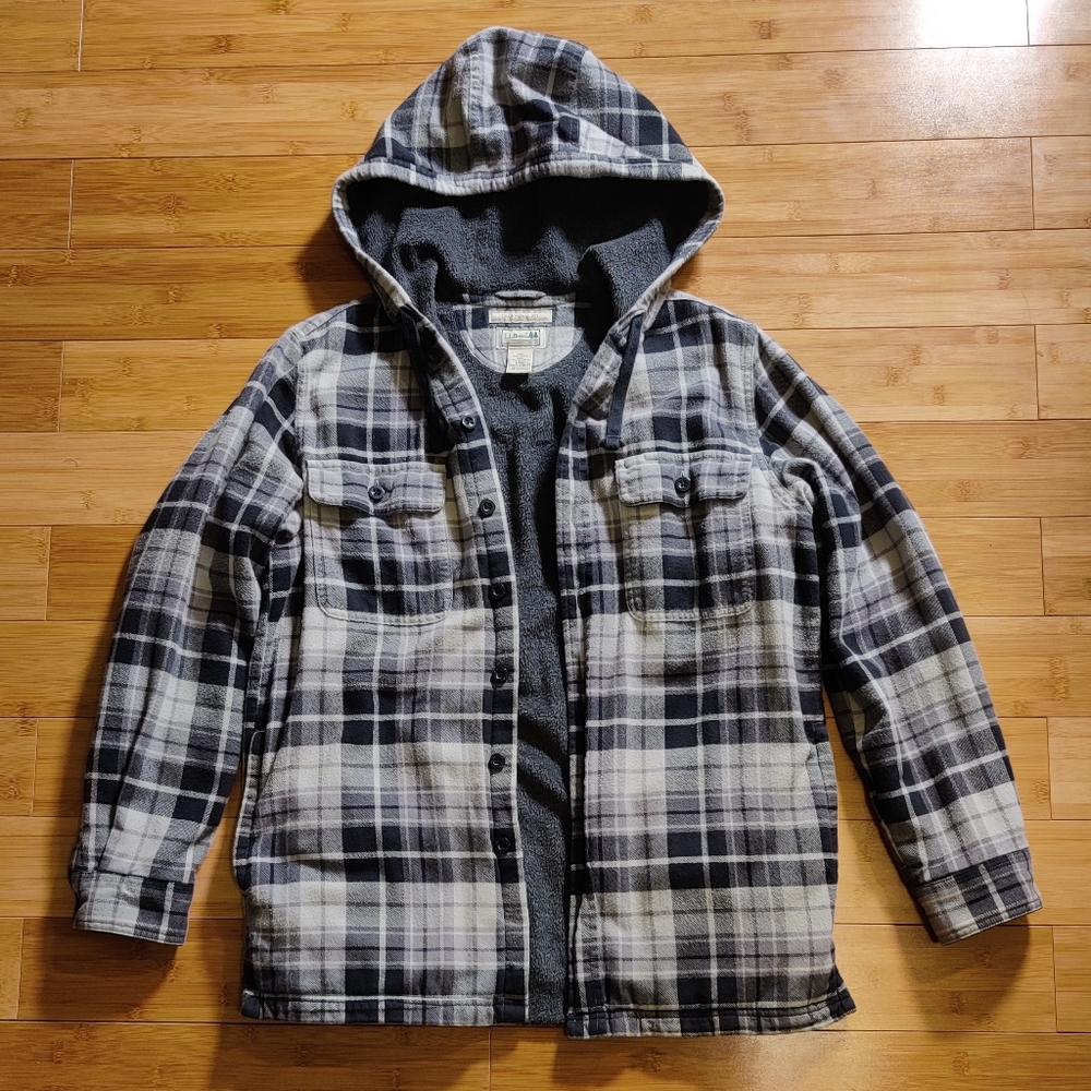 LL Bean Fleece Lined Flannel with Hood
